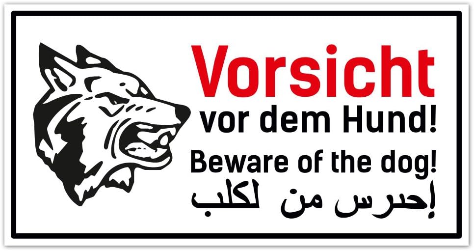 Beware Of The Dog Sign 3 Languages | German/English/Arabic Sheepdog 25 x 12 cm