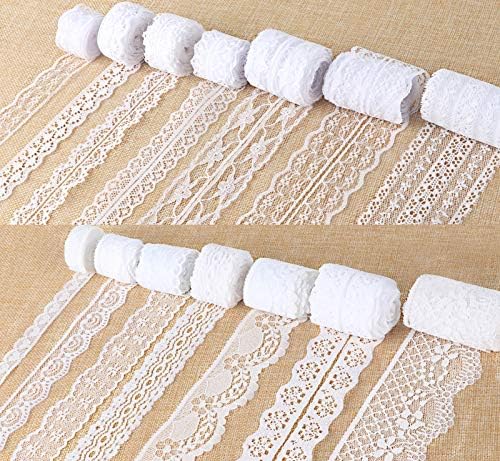 ilauke 46 Yards White Lace Ribbon 14 Rolls Vintage Lace Trims 0.6 to 2.1 inch Ribbon Lace with Assorted Pattern for Sewing, Crafts, Wedding Ribbon, Flower Ribbon, 3.28 Yards Each