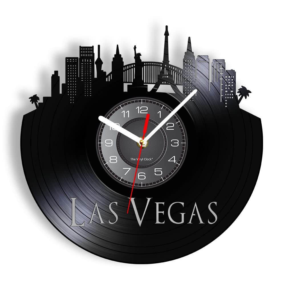 Smotly Black Vinyl Wall Clock, Led Night Light Function, Las Vegas City View Wall Clock, Is A Wall Clock Gift For Home Decor. (Black)