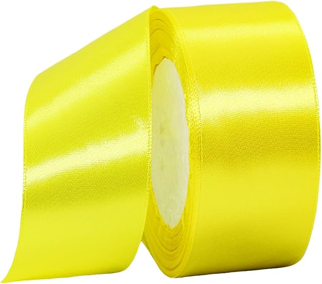 50mm Wide Lemon Yellow Ribbon for Gift Wrapping,Wedding Car Ribbon 2 Inch Large Satin Ribbon Yellow Christmas Ribbon,22m Fabric Thick Ribbon for Crafting Hair Bow Bouquets Floristry Decorations