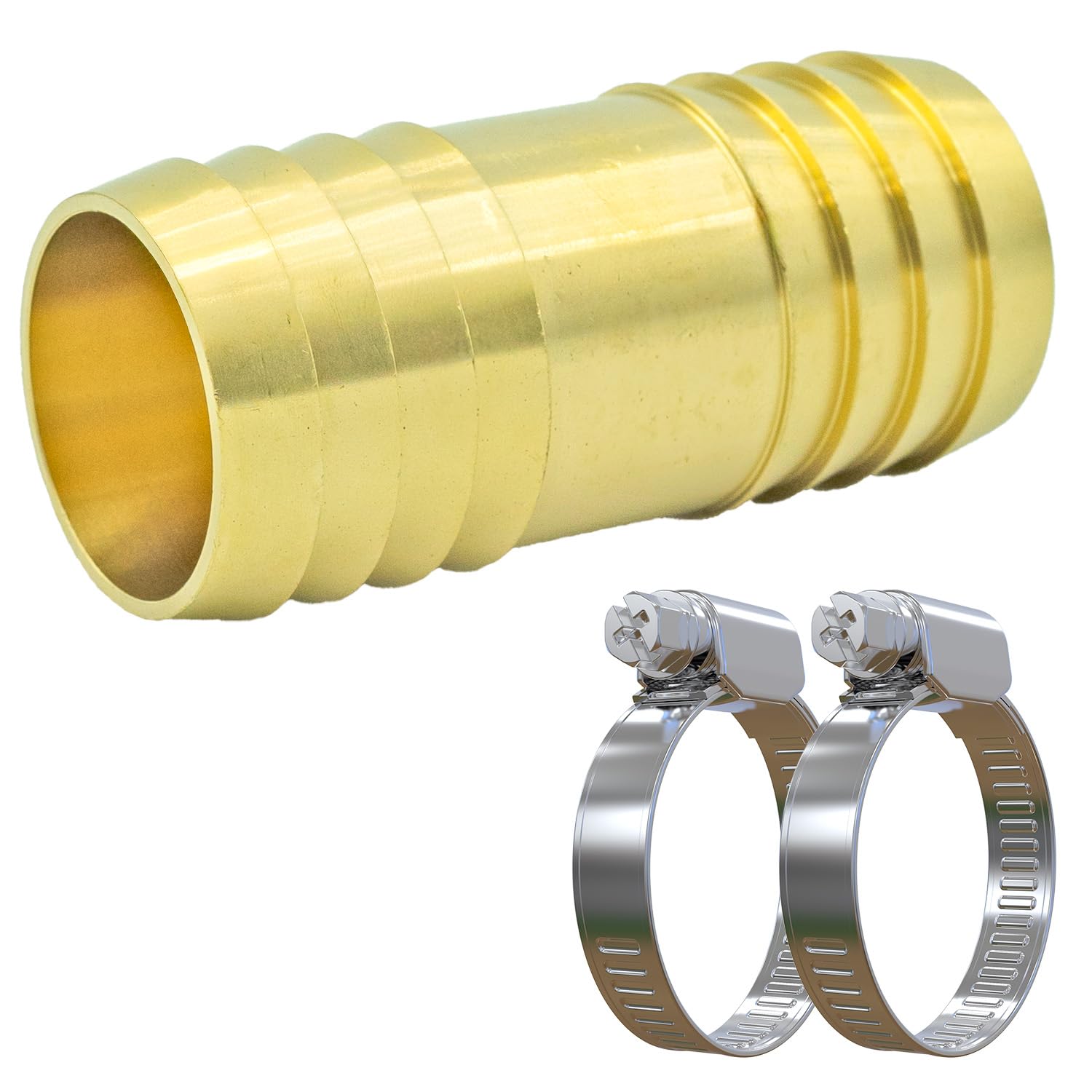 Hose Connector 1 1/4 Inch Brass - Set of 2 Stainless Steel Hose Clamps - Hose Connector for Hoses with 32 mm Inner Diameter