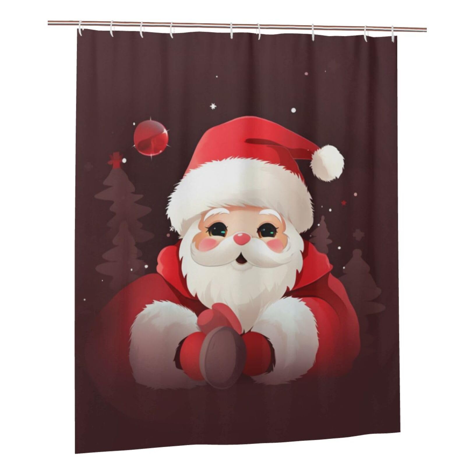 BWWHCCTI Cute Santa Claus Printed Shower Curtain With 12 Plastic Hooks Opaque Quick Drying Waterproof Shower Curtains Sets For Bathroom 152x183 Cm