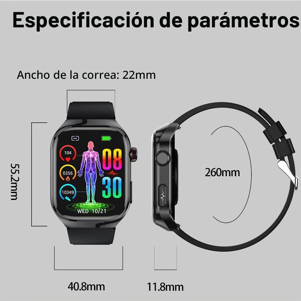 Reloj Inteligente ECG y Marcación Contestar Llamadas, 2,04" Smartwatch Impermeable con SpO2, Frecuencia Cardíaca para Android iOS