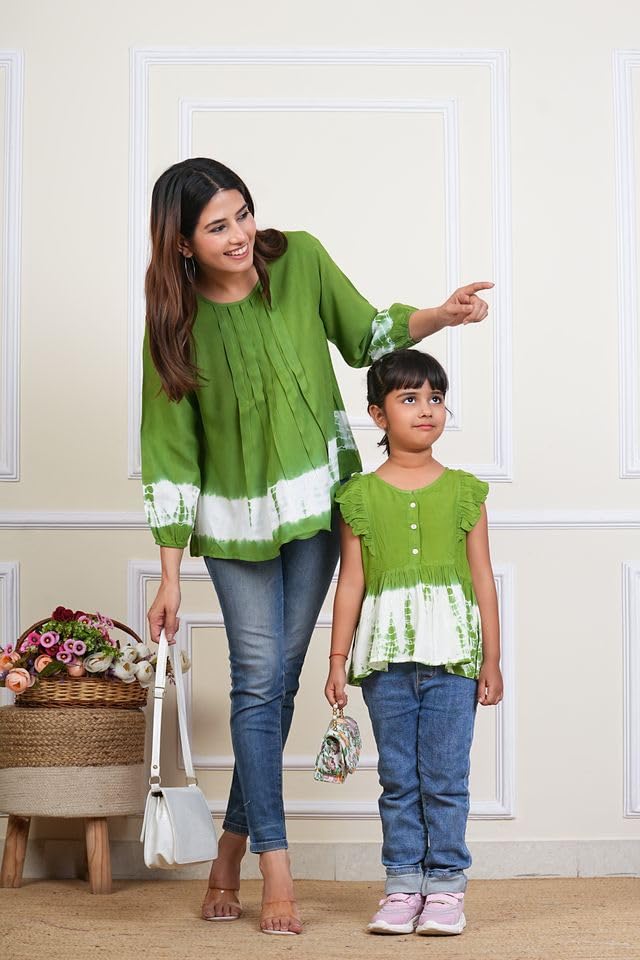 Image of Maaesa Women & Girls Mother Daughter Matching Top Combo || Rayon Printed Tops || Full Sleeve || Casual Wear || Family Twinning Outfit