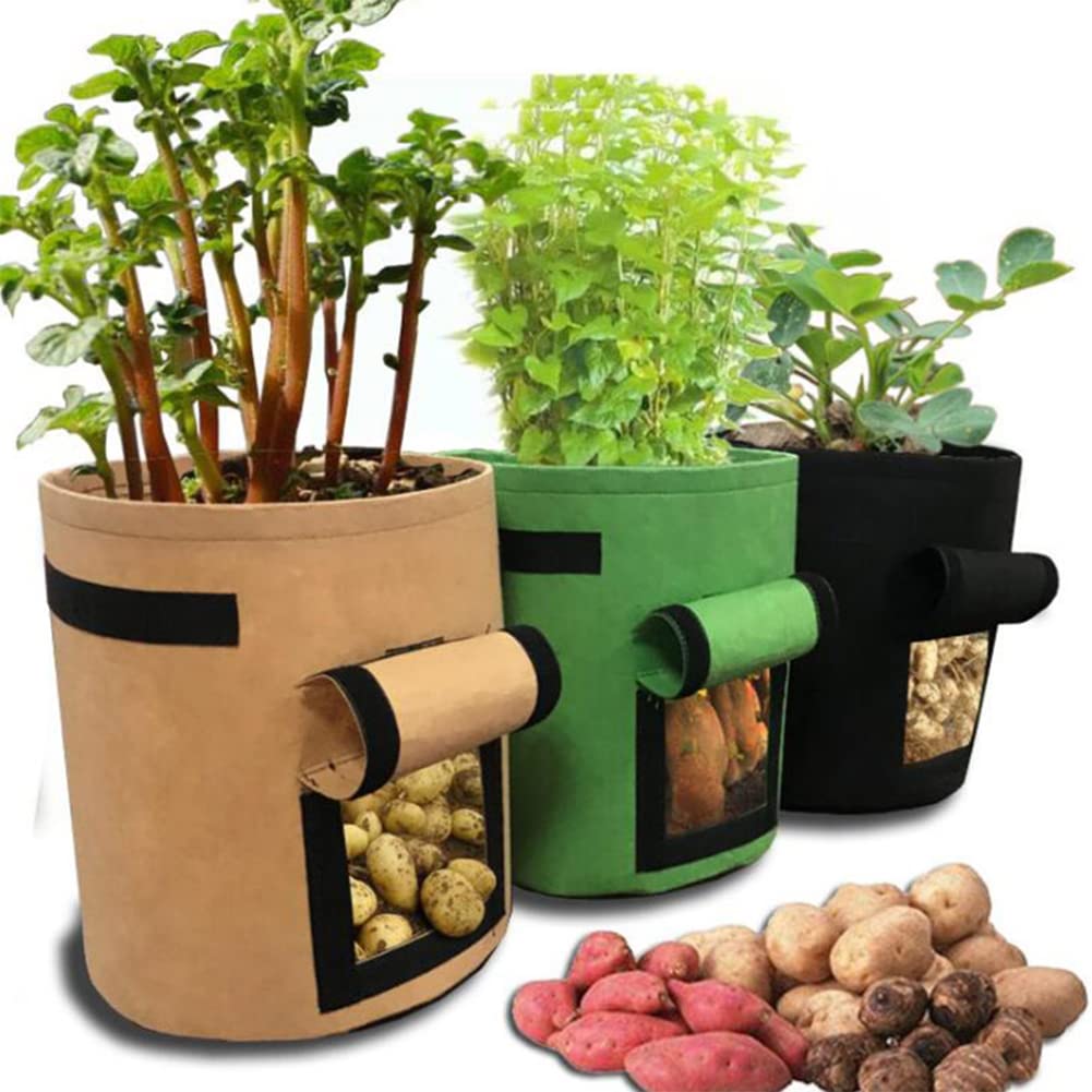 Paquete de 3 bolsas de cultivo de patatas de 15 galones de tela, macetas para cultivo de tomate, plantación de verduras, contenedor al aire libre, color negro