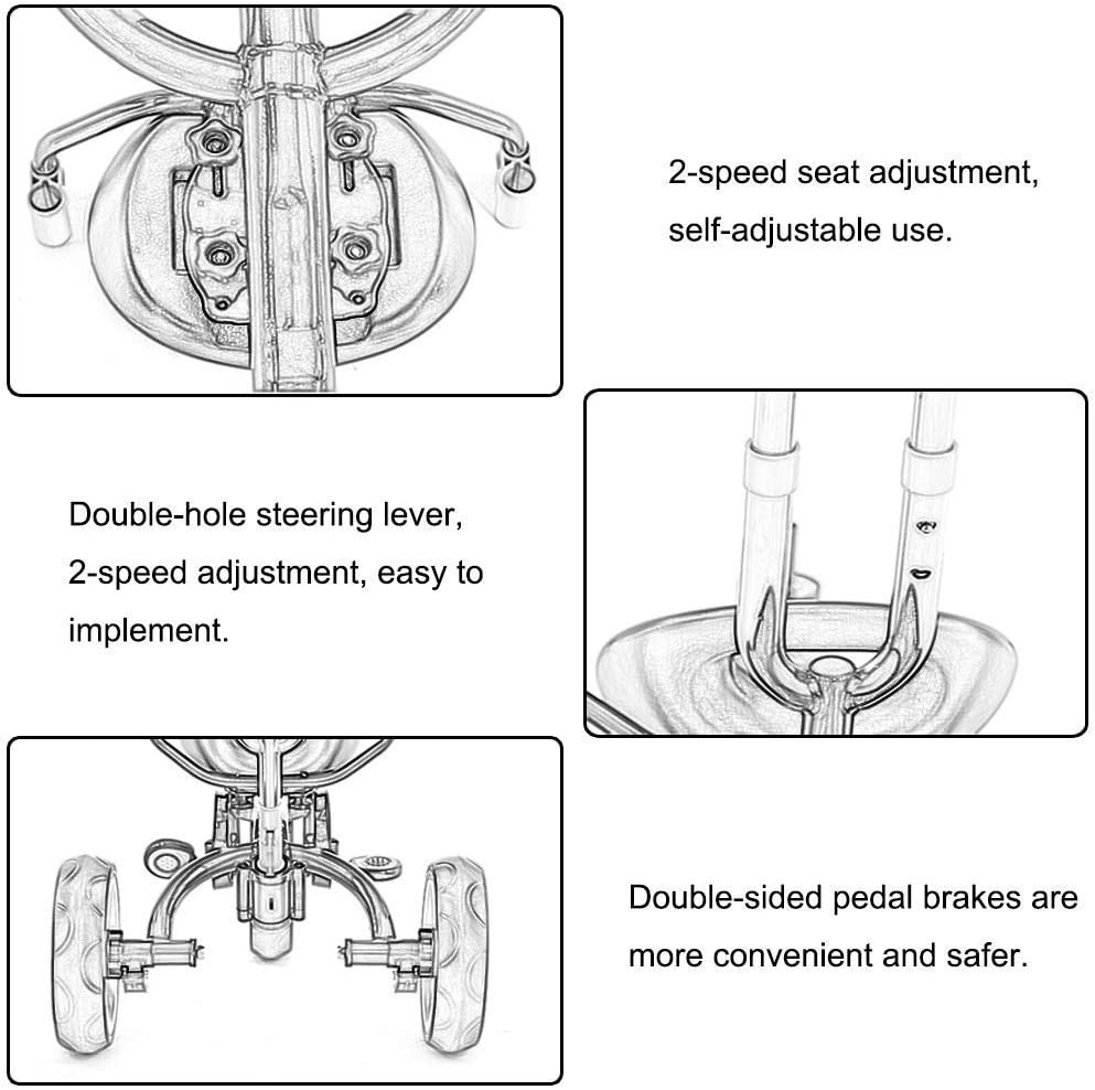 Three-Wheeled Trike, Double Brake Multi-Function Children's Tricycle, Two-Way Swivel seat, Baby Outdoor Tricycle, Blue, 102 * 108 * 52cm