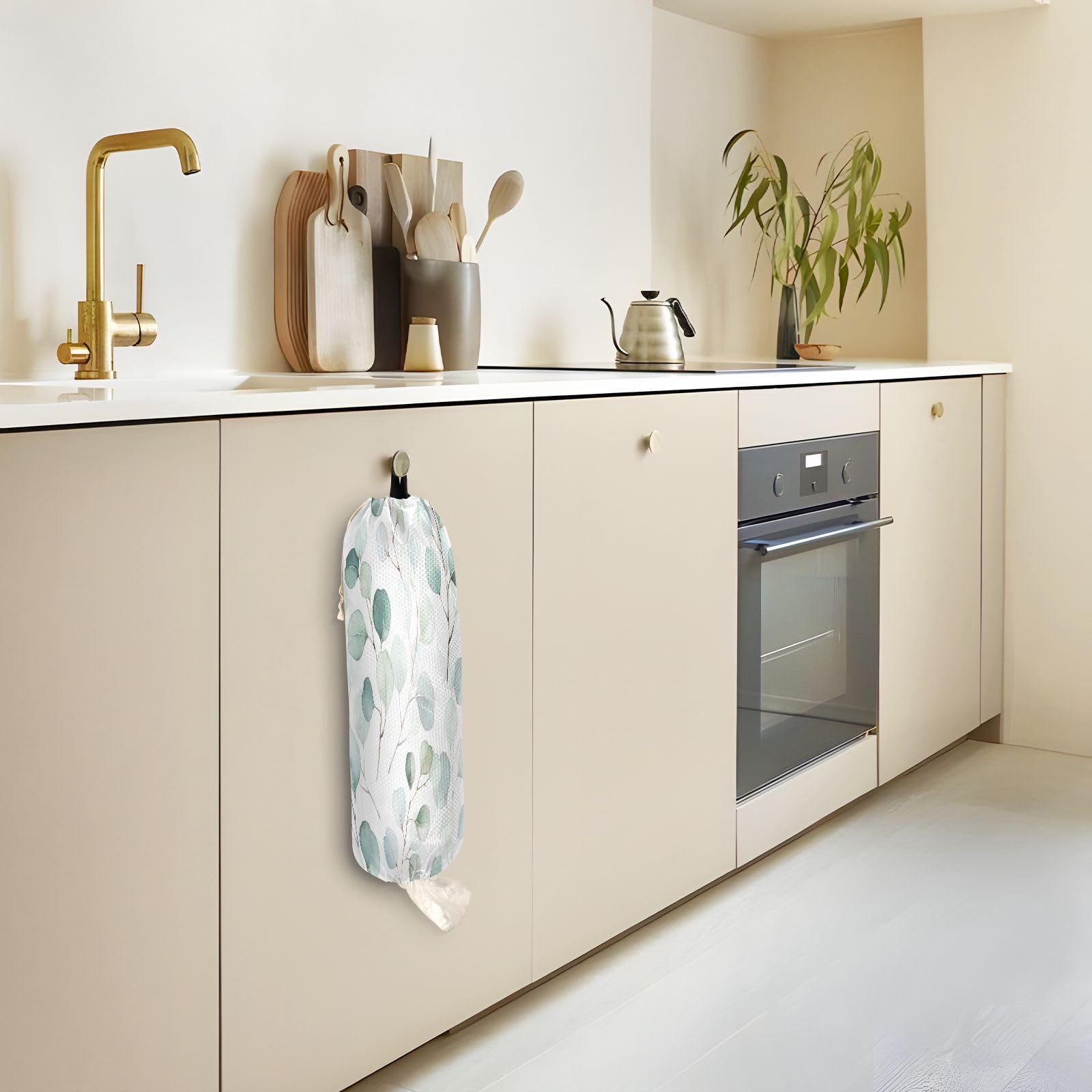 Supporto per sacchetti di plastica da appendere con foglie verdi floreali per la spesa organizer da cucina rami succulenti sacchetto di plastica sacchetto di immagazzinaggio della spazzatura borsa