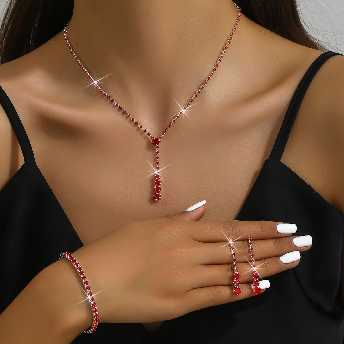 MIFYNN Rhinestone Wedding Set for Women Sparkle Crystal Earrings Necklace Bracelet Jewelry Set Wedding Party Prom Jewelry Set for Brides Bridesmaid - Image 3
