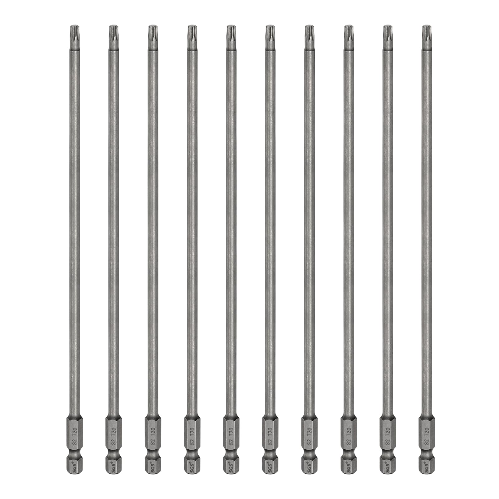 sourcing map 10pcs T20 Torx Head Screwdriver Bit 1/4" Hex Shank 7.87" (200mm) Long Magnetic No Hole Tip Tamper Proof 6 Point Star Screw Driver Drill Bits S2 Steel Industrial Power Screwdrivers