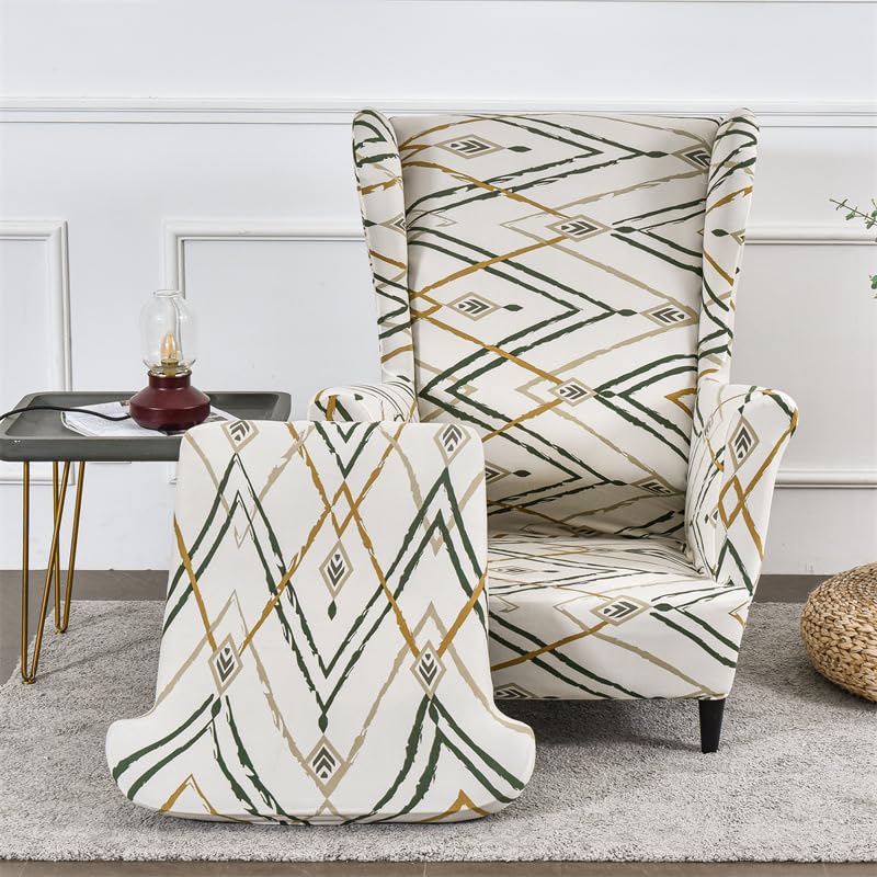 WYJHNLBEDC Set of 2-piece Wing Chair Covers Stretch Elastic Armchair Protector for Wing Chair/Lounge Chair Outdoor/Armchair Living Room/Sofa 1 Seater
