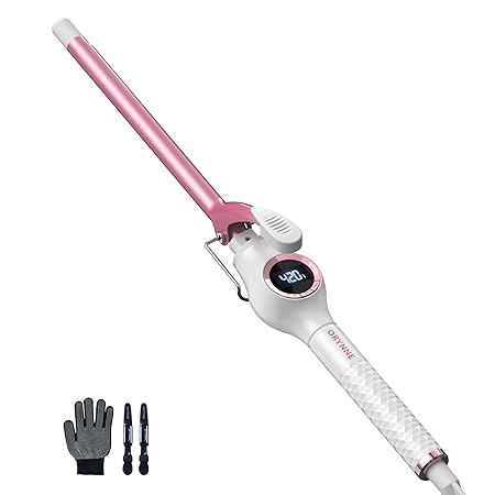 ORYNNE 1/2 Inch Small Curling Iron Wand Long Barrel, Tight Curls Thin Skinny Curling Iron with Digital Temp Control, Ceramic Tiny Curling Iron Fast Heat Up 60 Min Auto Shut Off, Pink