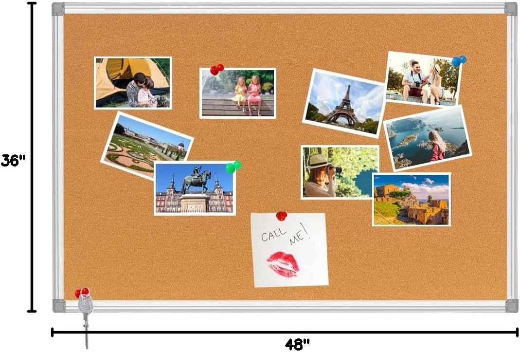 Bulletin Board Corkboard Cork Board Wall Notice Board 36 x 24 Inches Inches Photo Board Picture Board Pin Board Aluminium Frame Tabla de corcho
