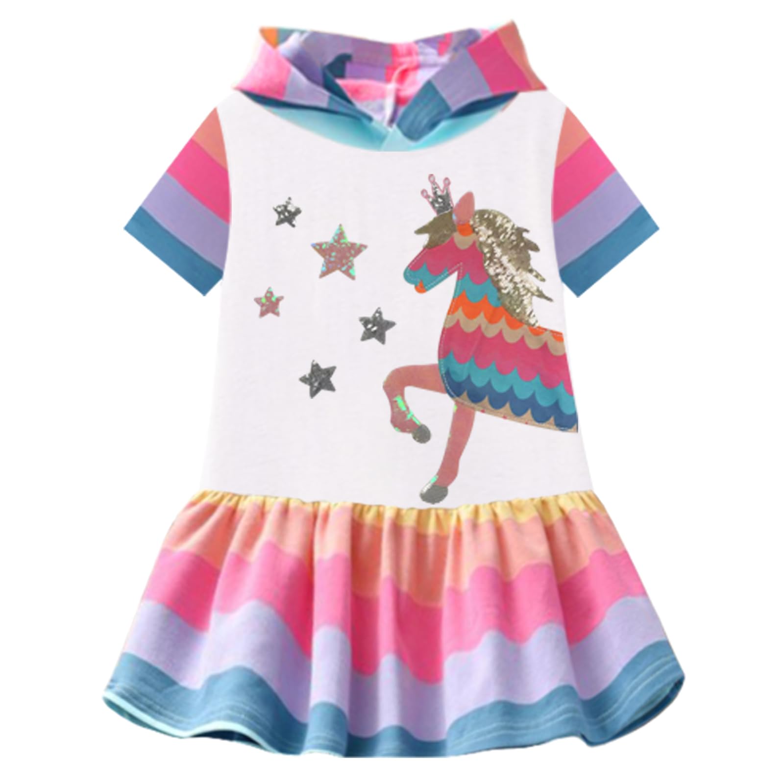 VIKITA Niñas Vestidos Algodón Animal Bordado Manga Larga Vestido para Niños