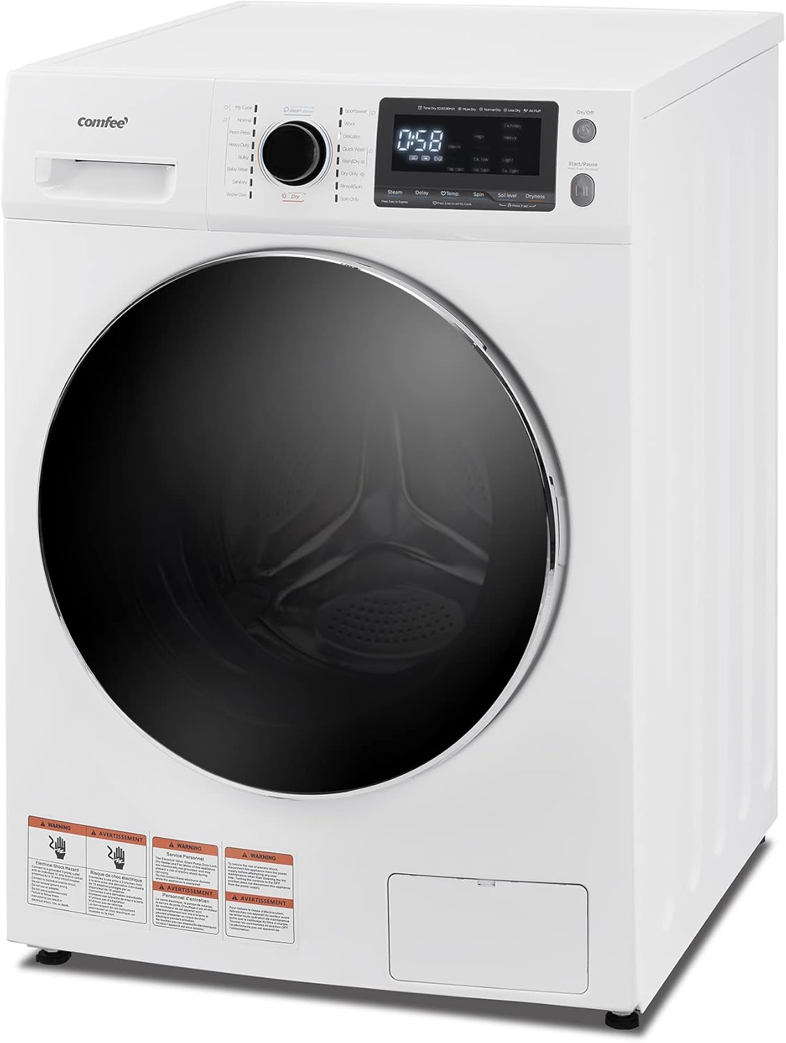 COMFEE’ 24" Washer and Dryer Combo 2.7 cu.ft 26lbs Washing Machine Steam Care, Overnight Dry, No Shaking Front Load Full-Automatic Machine, Dorm White