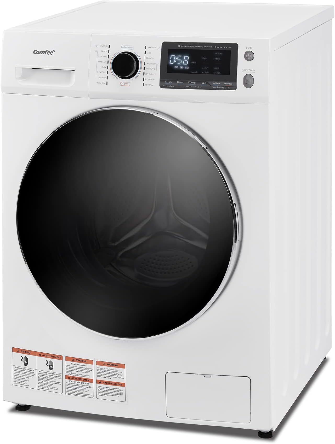 COMFEE’ 24" Washer and Dryer Combo 2.7 cu.ft 26lbs Washing Machine Steam Care, Overnight Dry, No Shaking Front Load Full-Automatic Machine, Dorm White