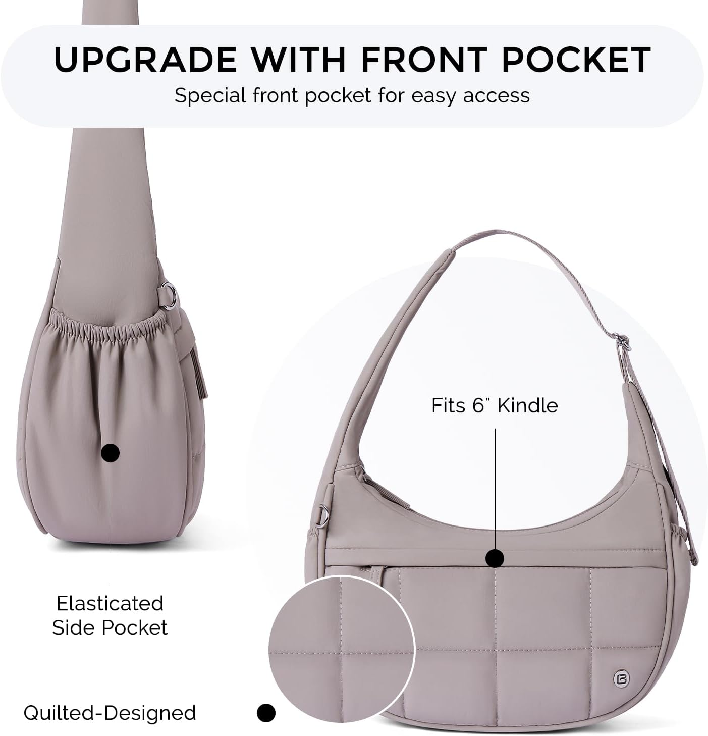 POIUGOYA Nylon Shoulder Bag For Women,Small Quilted Crescent Bag,Triple Zip Pocket Small Puffer Bag For Travel/Fitness - Image 6