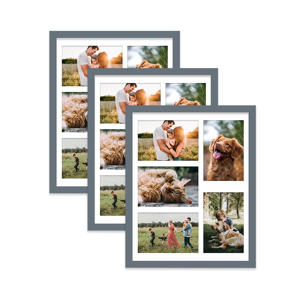 Grey Multi Photo Frame - Holds 5 x 6x4 Pictures, Family Collage Picture Frame for Wall Display, 14x11 Frame size, Set of 3