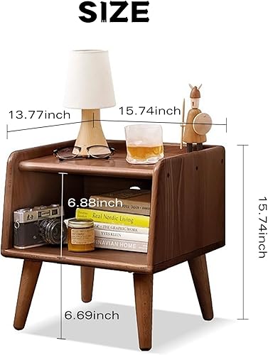 Miniatura 10 de Mesita de noche pequeña, mesa de noche 100% madera de roble macizo, mesita de noche moderna de mediados de siglo con almacenamiento abierto, armario