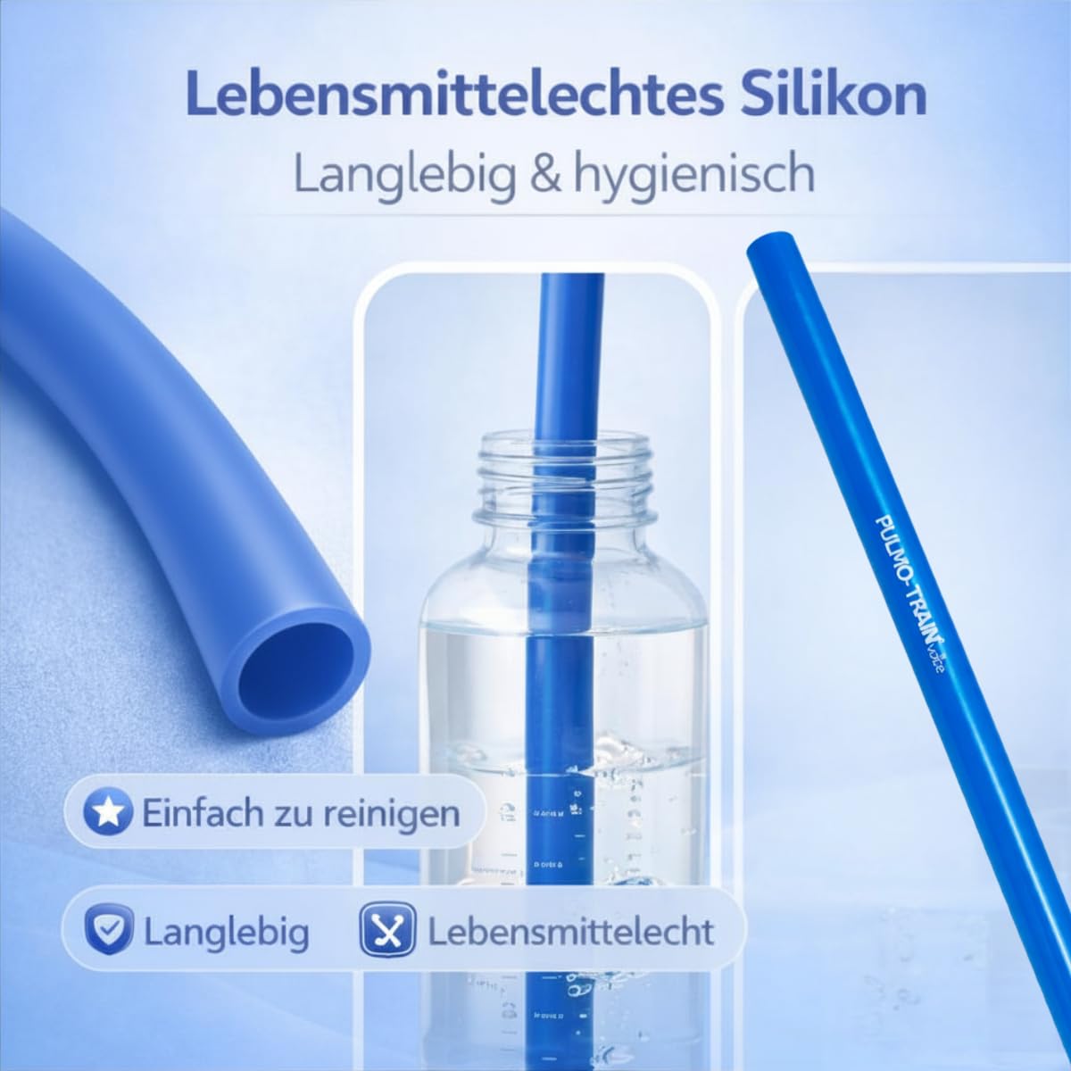 Original PULMO-TRAIN Voice – Tubo de silicona para entrenamiento de la voz y ejercicios vocales – Tubo de ejercicio flexible para canto, habla y ejercicios de respiración – en varios colores (azul, 25