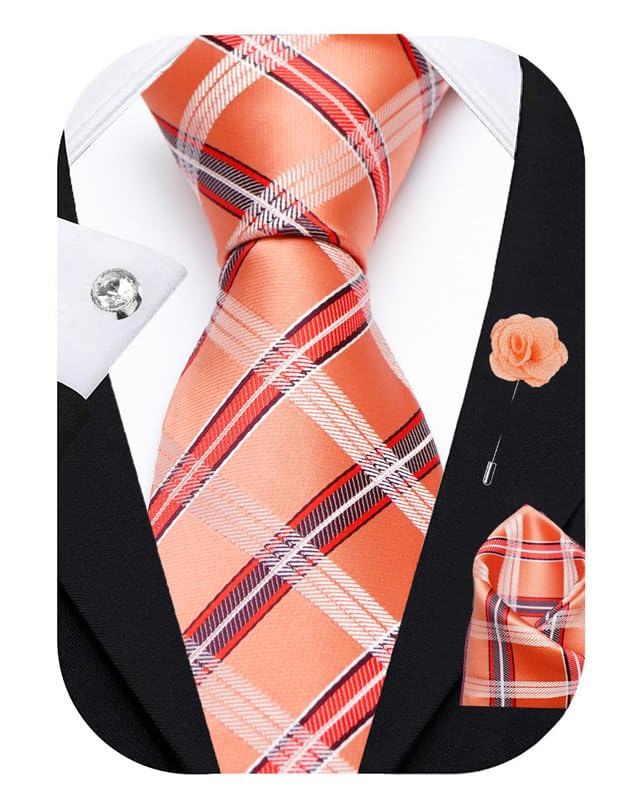 Image of Axlon Tie for Men - Micro Silk Neck Ties Set with Cufflinks Flower Pin, Pocket Square & Black Gift Box, Combo Necktie Sets for Office Wear, Formal Suits & Weddings (0, Checkpn)