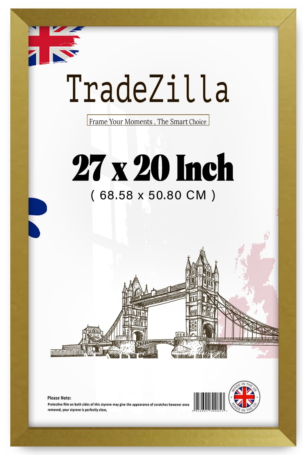Tradezilla Gold | Perfect For Home, Office, (68.58 X 50.80 Cm) Picture Frame For Posters, Certificates, Solid Eton Wood, Mdf Wall Mounted Frame With Hanging Hooks, Home Décor [ ]