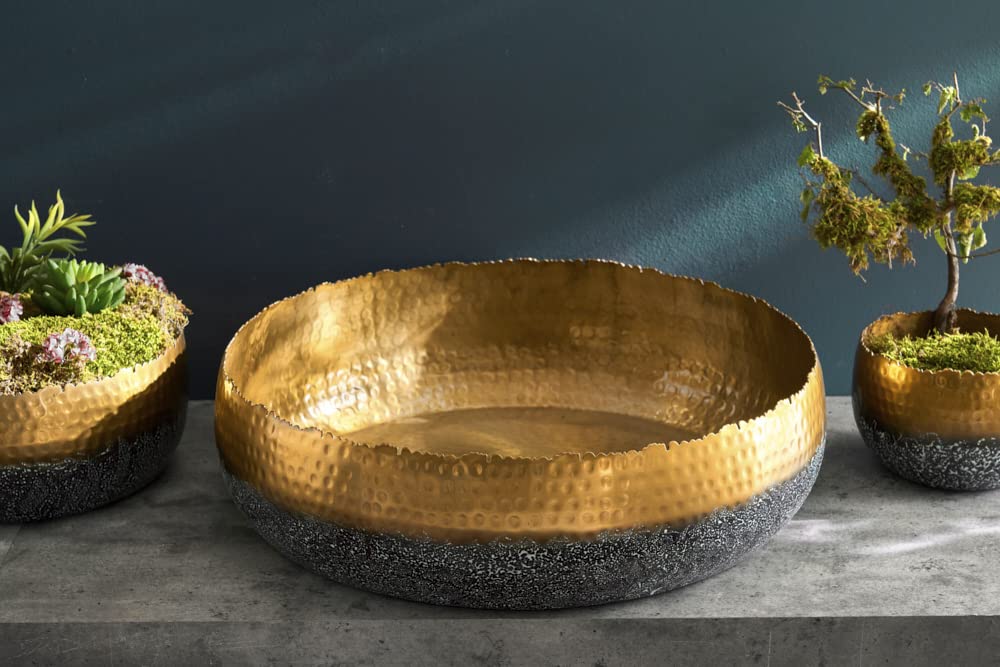 Riess Ambiente Handgearbeitete Deko Schale Orient 52cm Gold mit Patina Hammerschlag Design Dekoschale Wohnaccessoire Dekoration
