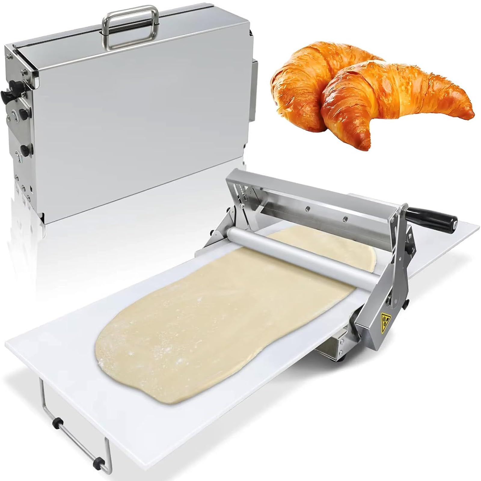 Sfogliatrice manuale con bordo, rullo in acciaio inox per spessore regolabile da 0 a 17,5 mm, perfetto per pizza, panetteria, croissant, pasticceria e fondente