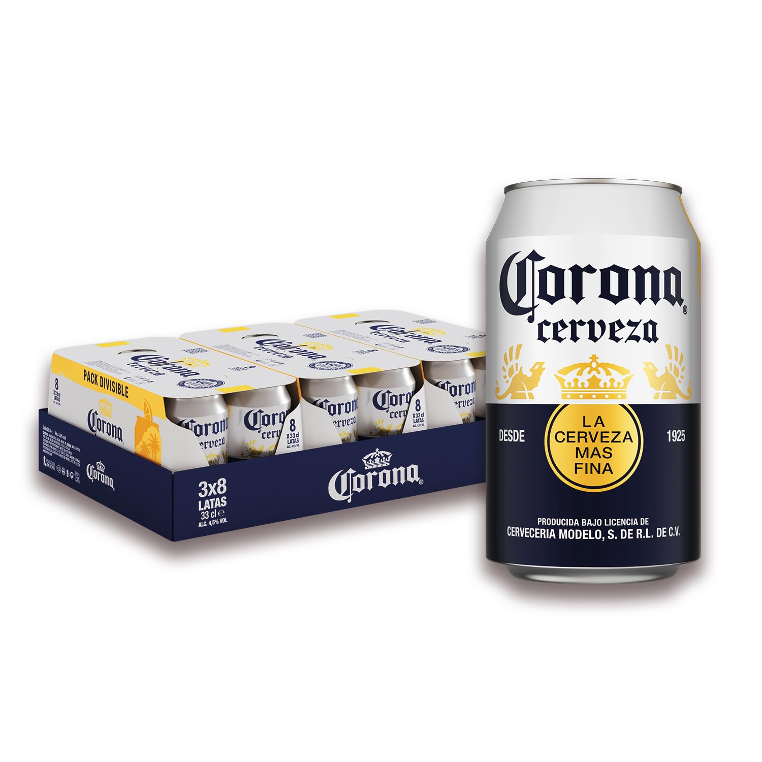 Corona, Cerveza Lager Ligera Afrutada, 3 Packs 8 Latas x 33cl