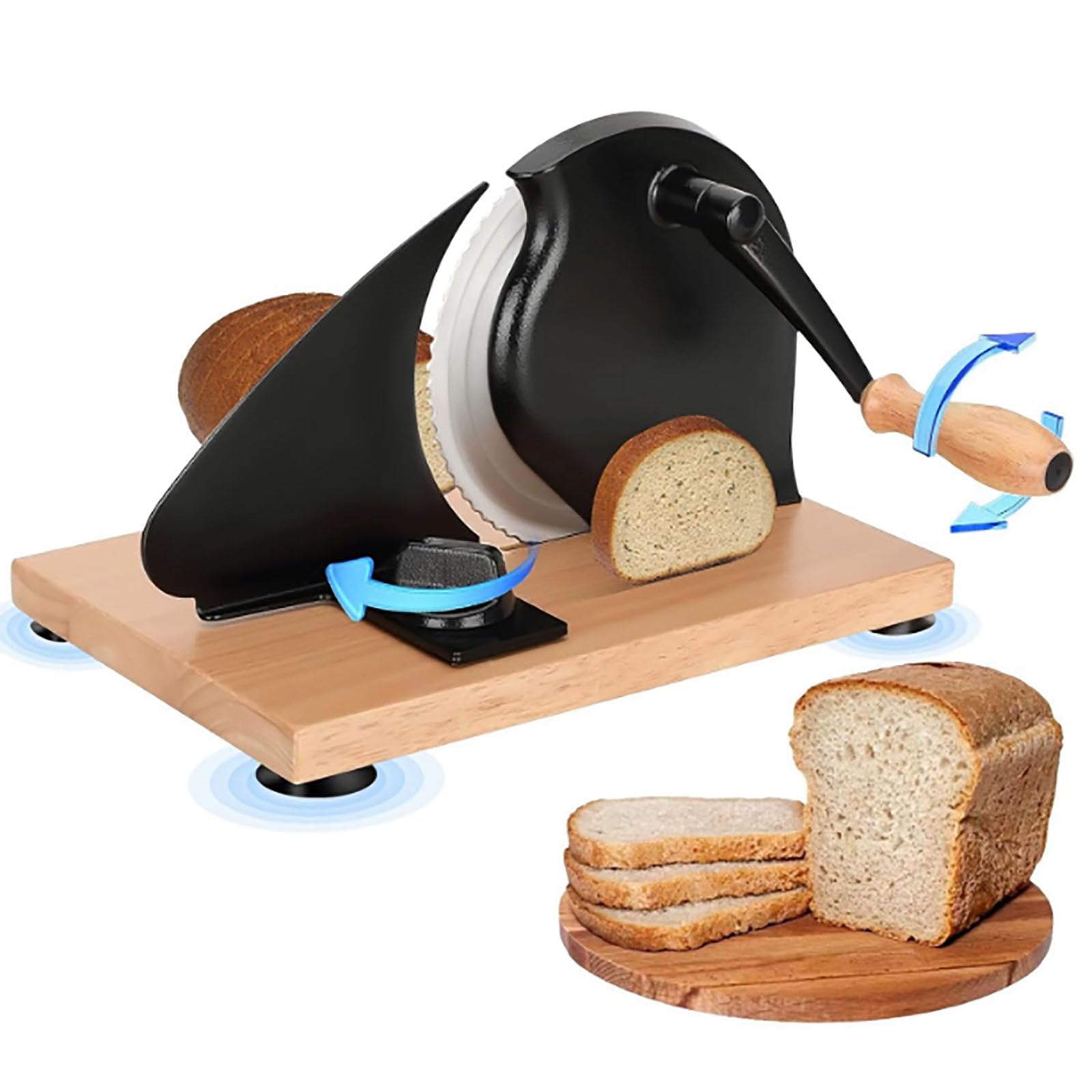 Affettatrice rotativa per pane, manovella, lama in acciaio inox, spessore regolabile, per panetterie, caffetterie, cucine di casa, ristoranti