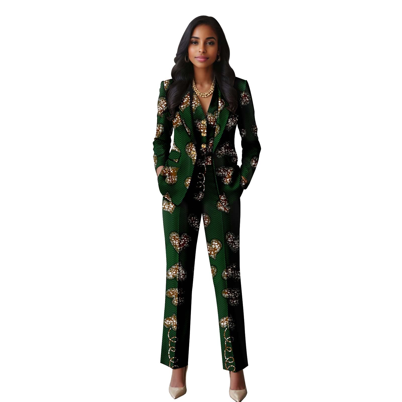 African Clothes for Women Single Breasted Blazer Vest and High Waist Pants 3 Piece Set Print Outfits