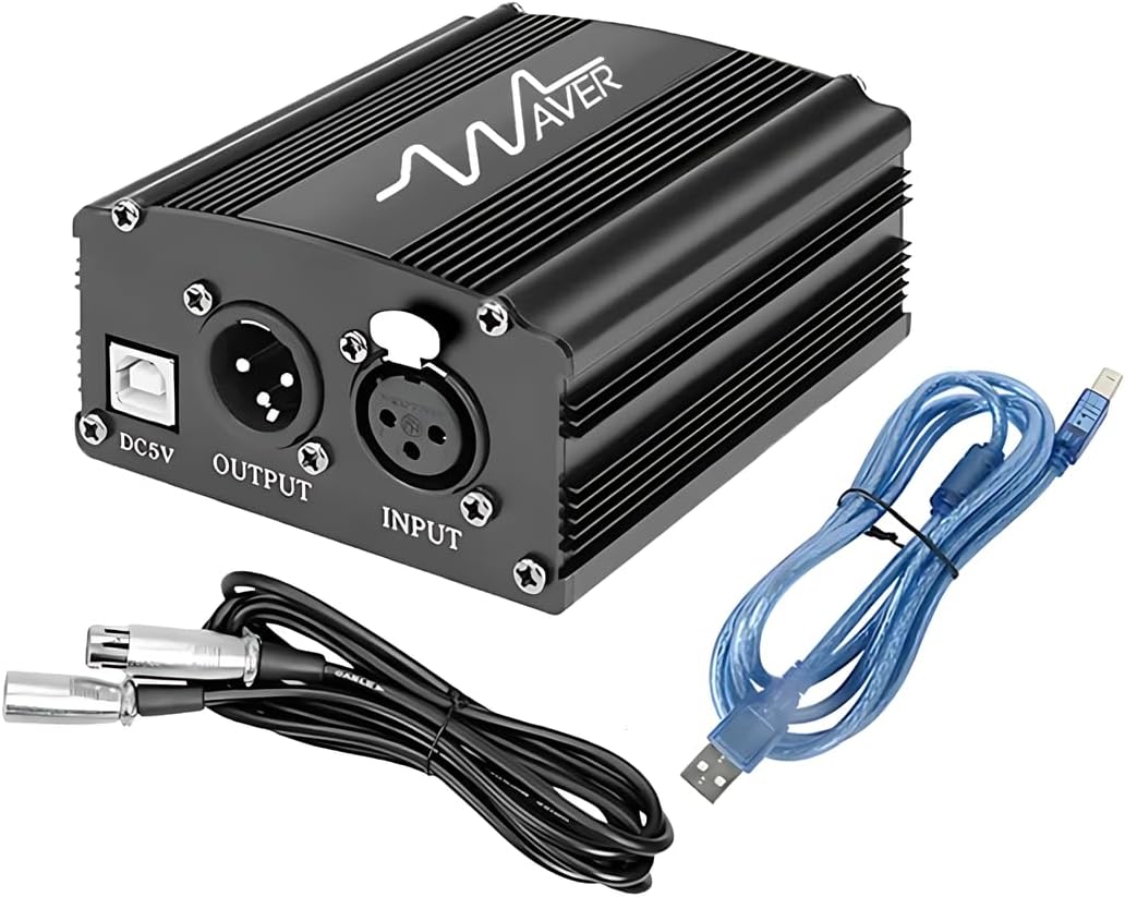 Waver Phantom Power USB 48V + XLR Source & Cable for Microphone