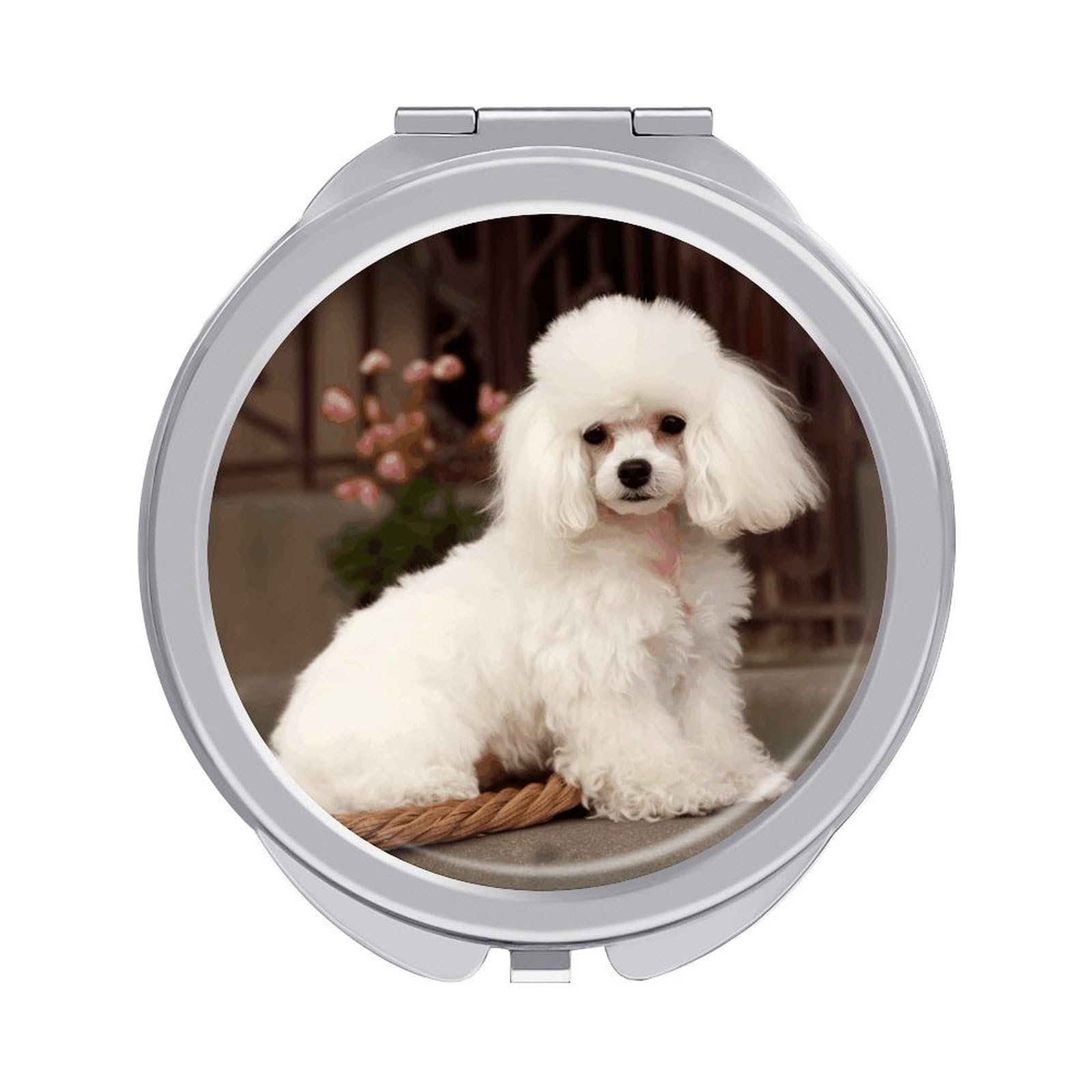 VstaDank French Poodle Travel Makeup Mirrors Exquisite Double-Sided 2X/1X Magnifying Folding Pocket Mirror Portable Round Handheld Mirror Mini Compact Mirrors for Outdoor Home
