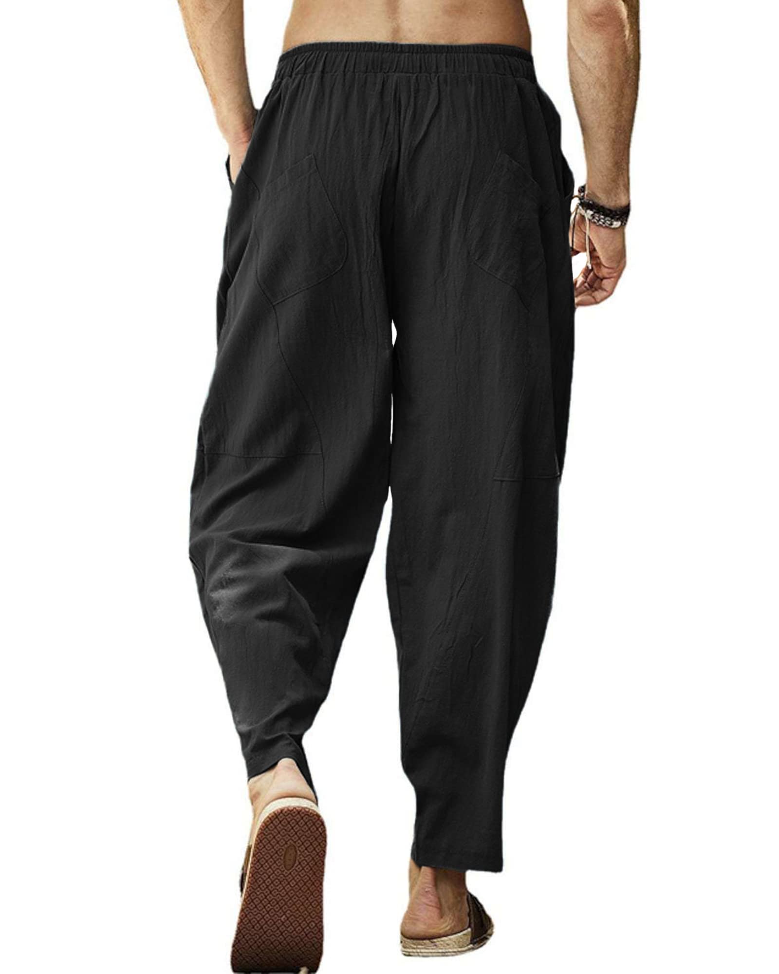 MakingDa Pantalones harén holgados para hombre, con bolsillos, con cordón, ligeros, de pierna ancha, pantalones de yoga, pantalones de descanso, informal, para casa, playa, vacaciones