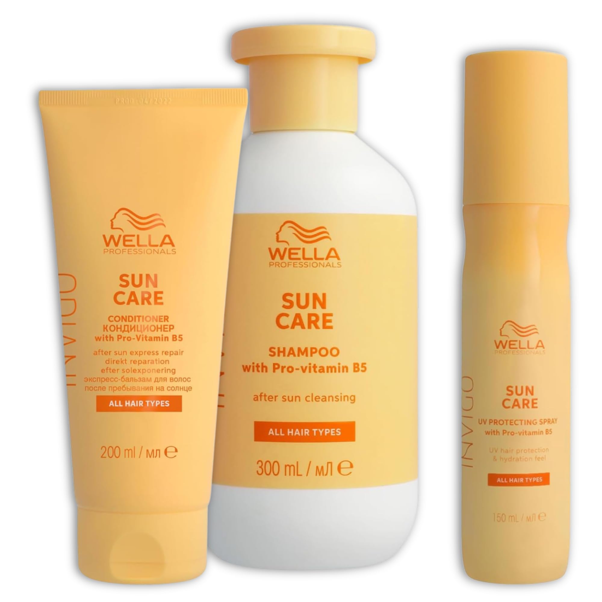 Wella Professionals INVIGO SUN CARE Balsamo Riparatore 200 ml & After Sun Cleansing Shampoo 300 ml & UV Hair Color Protection Spray 150 ml - Con Pro-Vitamina B5, Protezione UV, Fragranza Fruttata e Fl