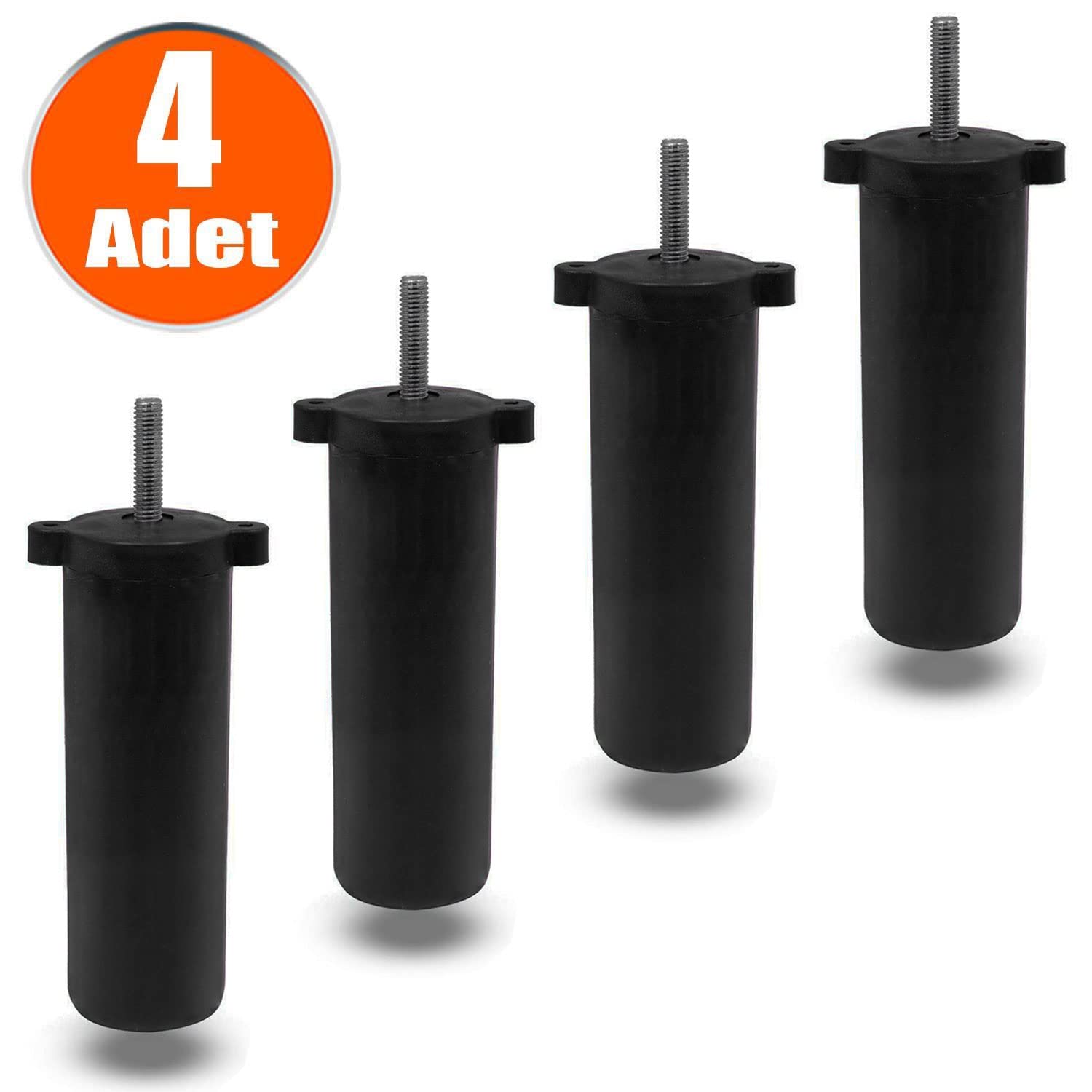 Badem10 Kanepe Baza Koltuk Destek Ayağı M8 Civata Ayarlı Siyah Ayak 14 cm (4 ADET)