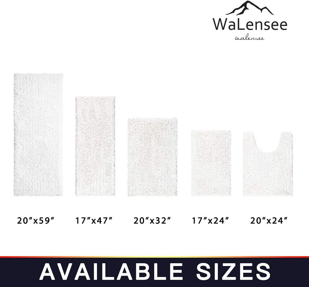 Walensee Bathroom Rug Non Slip Bath Mat (24x17 Inch White) Water Absorbent Super Soft Shaggy Chenille Machine Washable Dry Extra Thick Perfect Absorbant Best Small Plush Carpet for Shower Floor