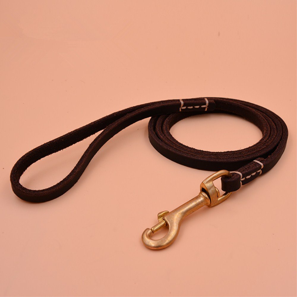 GH8 Length 150cm x Width 0.8cm Hand Knitting Genuine Leather Hands Free Dog Leash Premium Running Dog Leash Brown