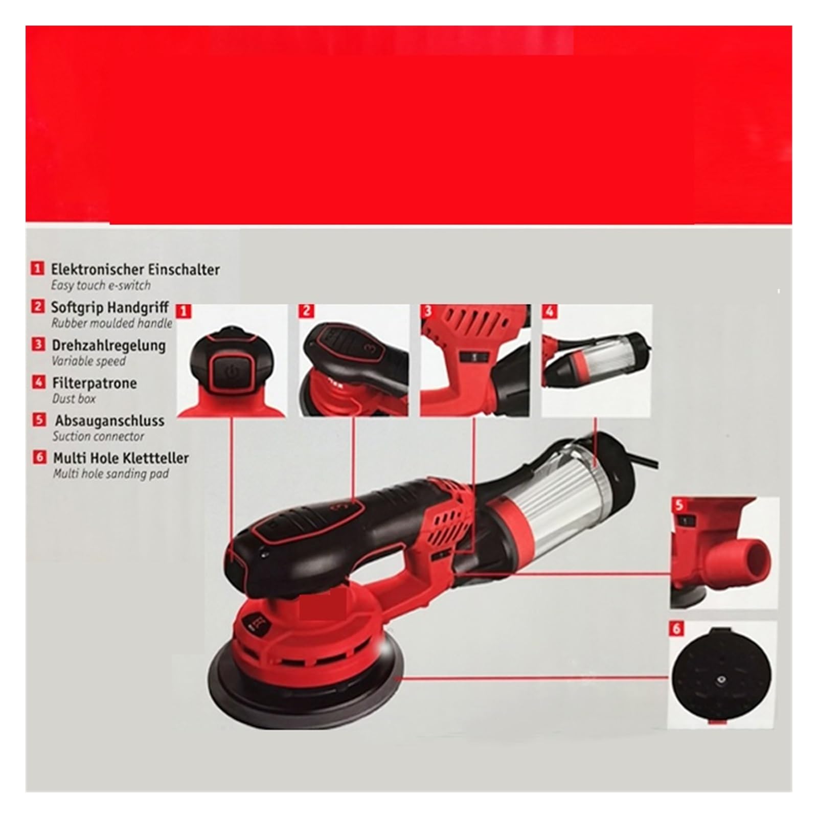 lijadora de pared, Máquina de pulir de 6 pulgadas, masilla de cabeza de vacío multifunción eléctrica Orbital for pulidora de coche, lijadora de esquinas de madera(Eccentricity 5mm)