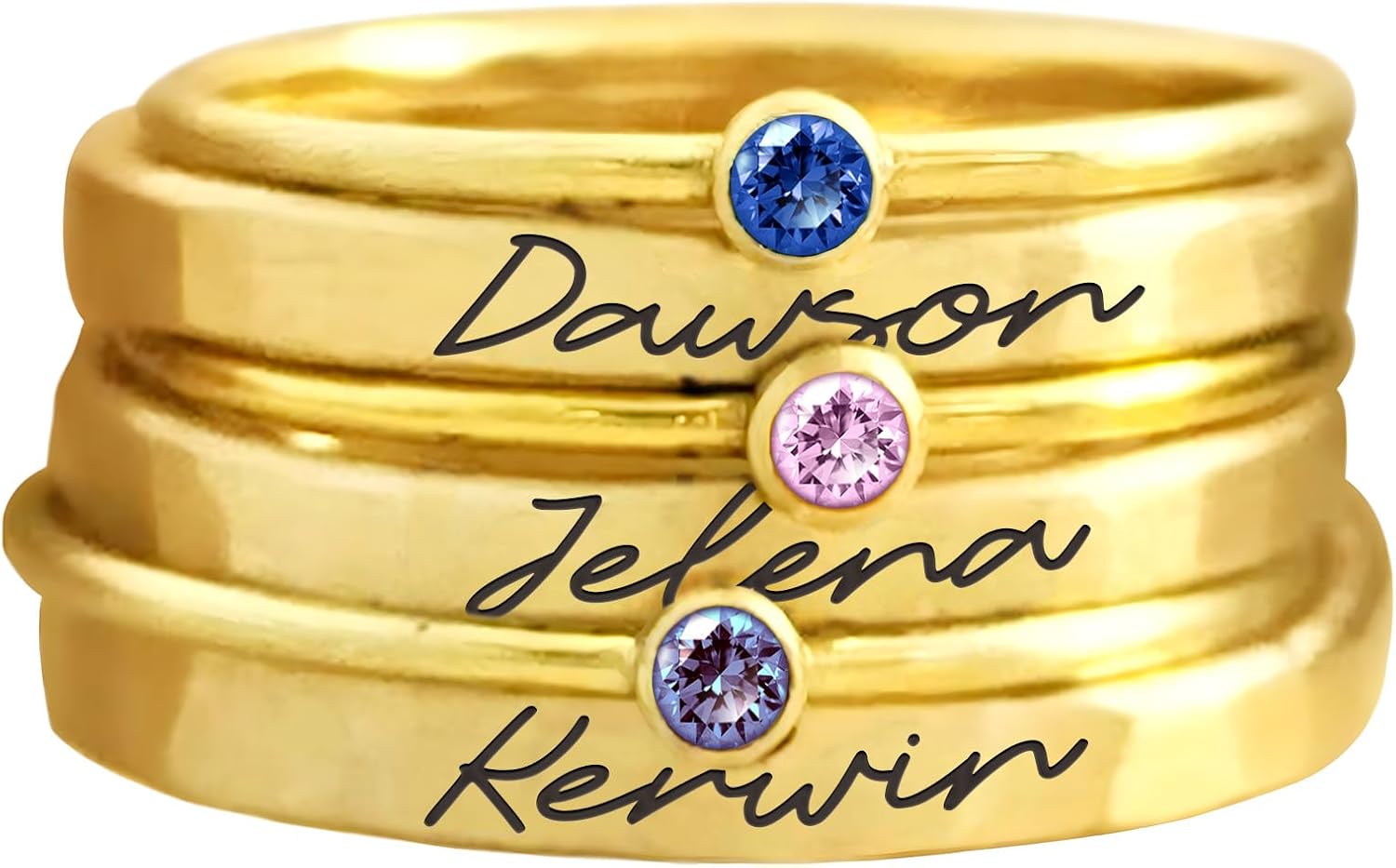 Custom Birthstone Set Rings for Women, Personalized 18K Gold Plated Name Rings Jewelry Birthday Gifts for Women