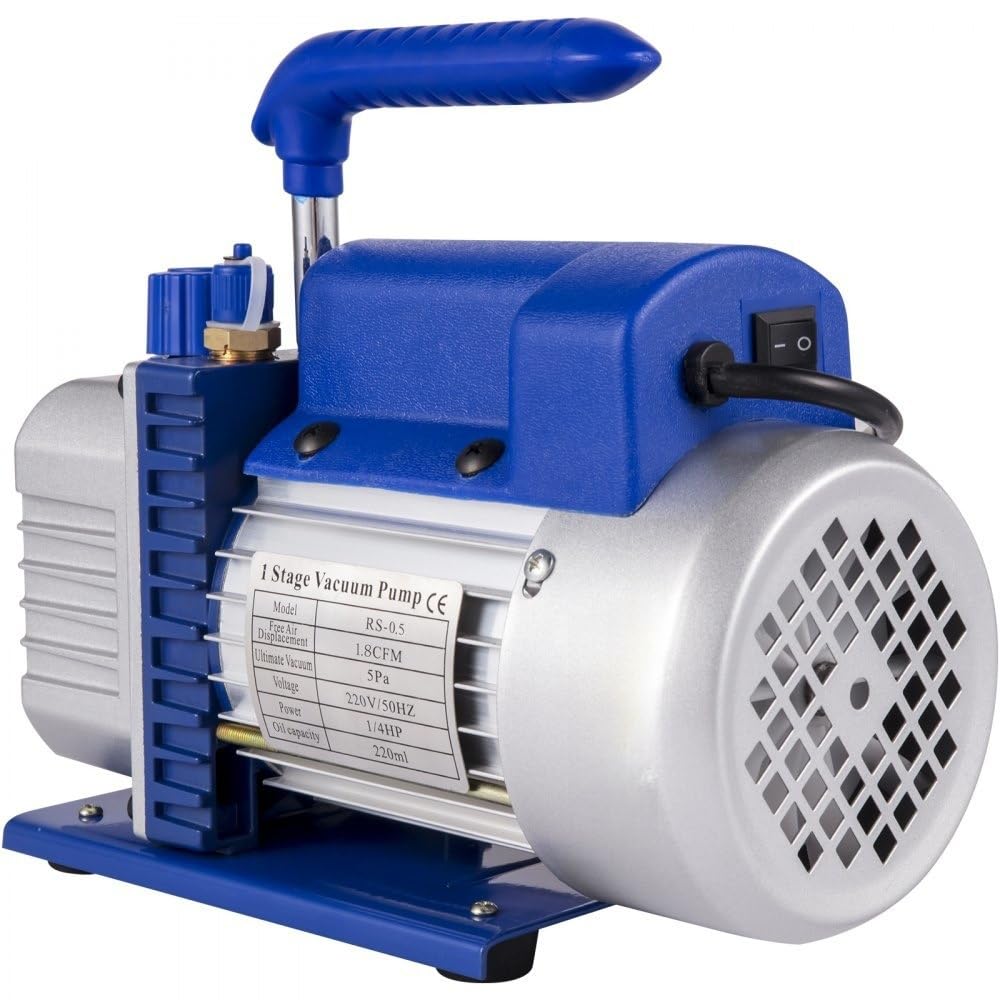 Pompa per Vuoto Aria Condizionata 1.8CFM 1/4hp Pompa per Vuoto Frigorista con Un Misuratore Collettore 1440 RPM Anti-Reflusso Olio per Condizionatore Auto Automobile Riflettore
