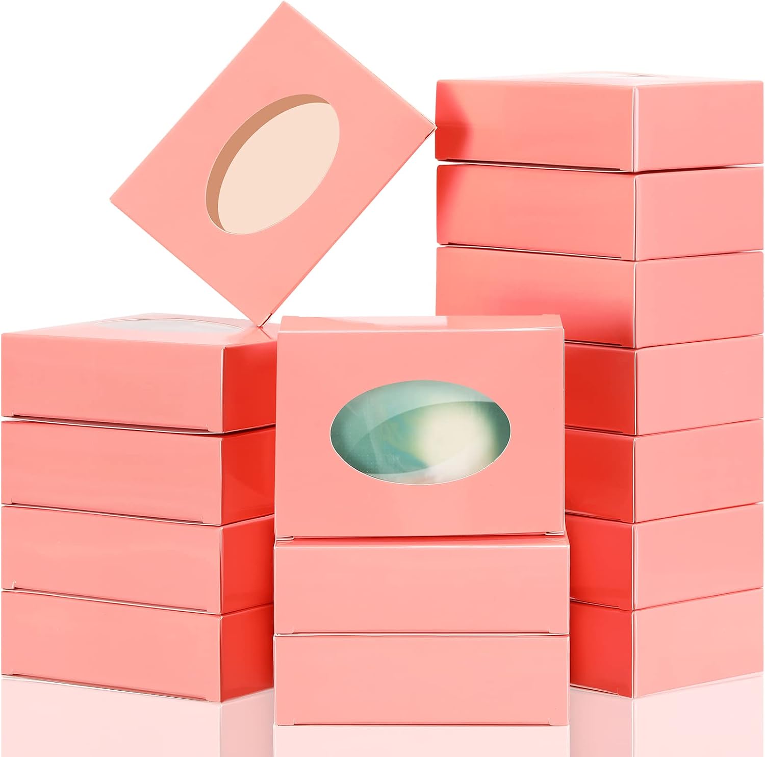 Spakon 30 Pcs Soap Boxes for Homemade Soap Gift Box with Window, Pink