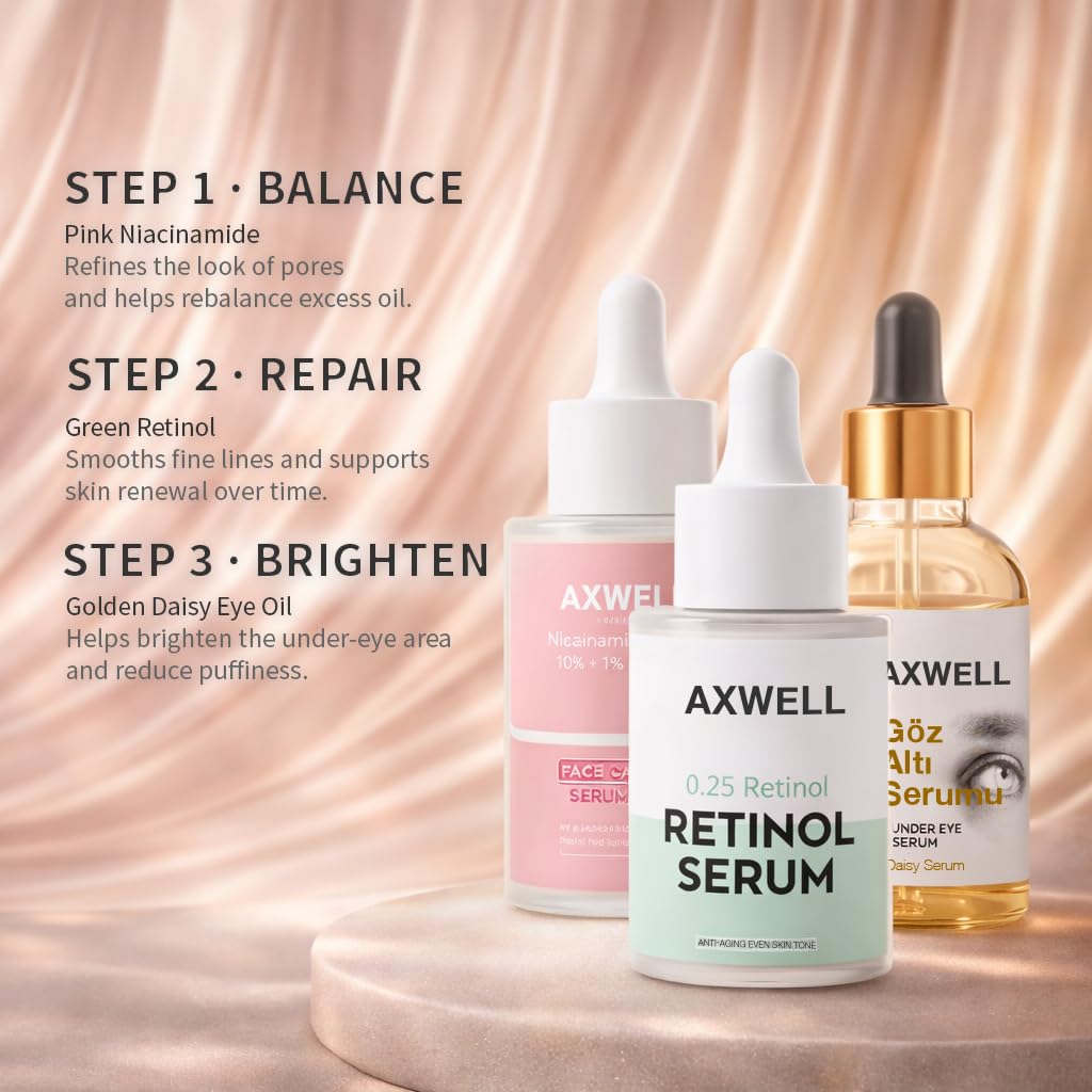 Axwell Daisy Under Eye Serum for Dark Circles & Puffiness – Eye Cream Alternative with Oils (Chamomile & Rosehip) – Soothing Herbal Care for Bags, Fine Lines, Wrinkles & Uneven Skin Tone (1 fl oz)