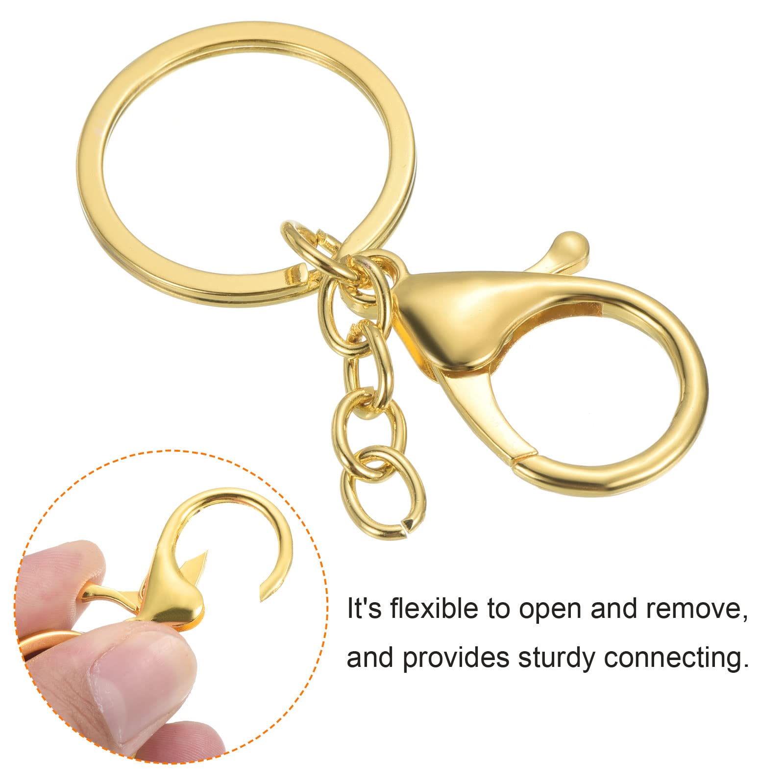 PATIKIL Key Chain Rings, 5 Pack Lobster Clasp Keyring Trigger Clip Keychain Holder for DIY Decorations, Golden - Image 4