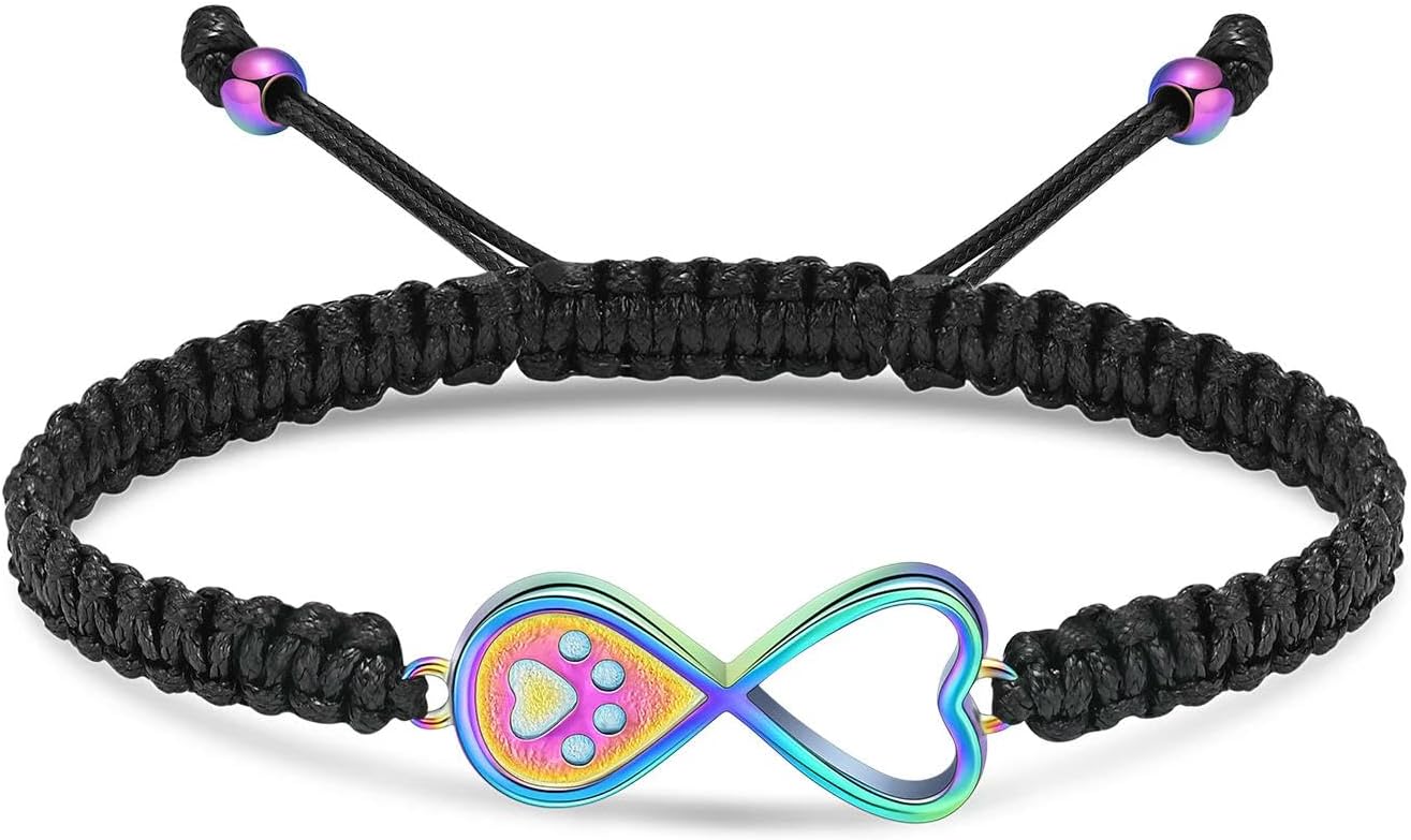 Heart Urn Bracelet for Ashes Pets Dog Cat Paw Print Cremation Jewelry Keepsake Braided Rope Adjustable Memorial Bangle