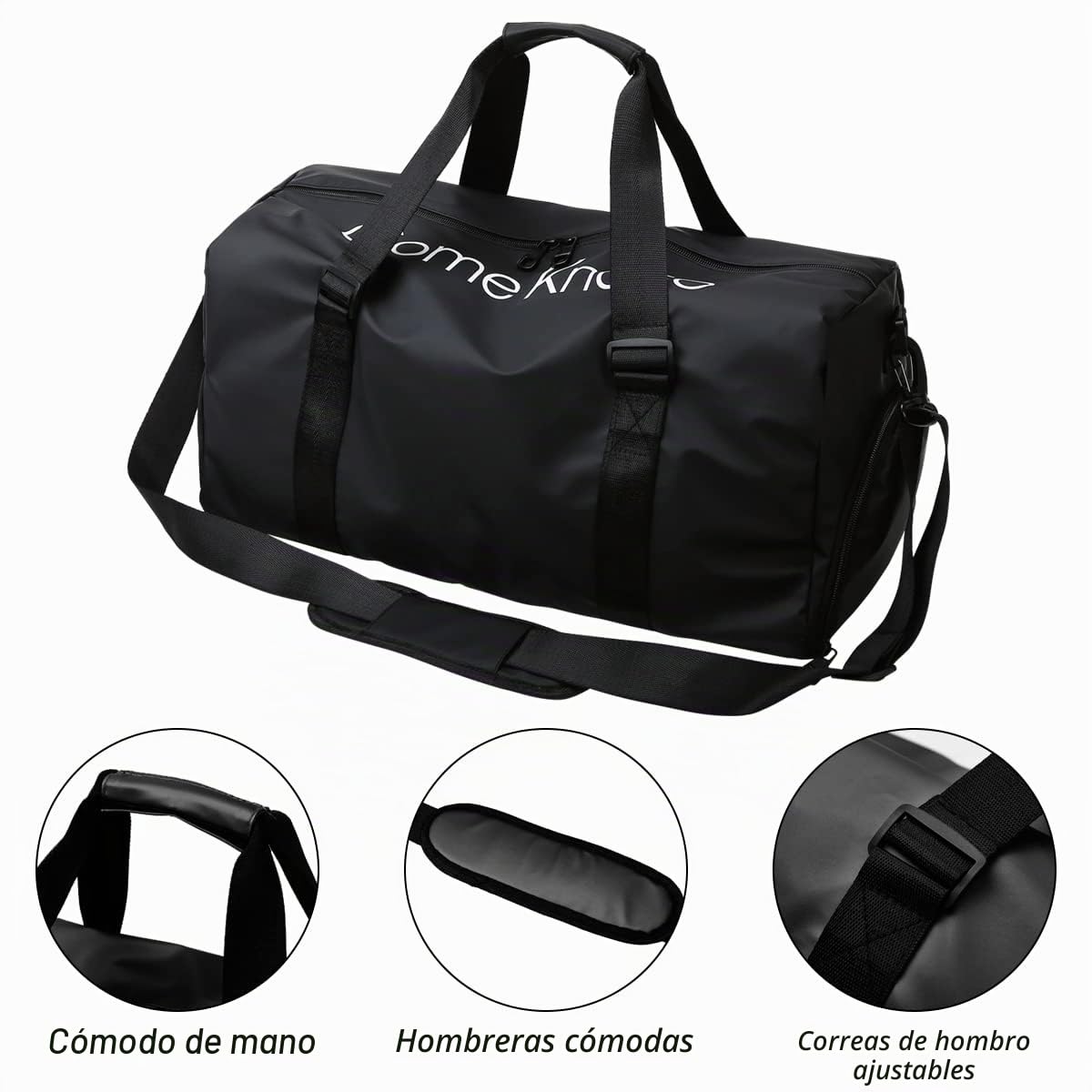Bolsa Deporte Unisex, con Compartimento Húmedo y para Yoga, Natación y Piscina - Negro
