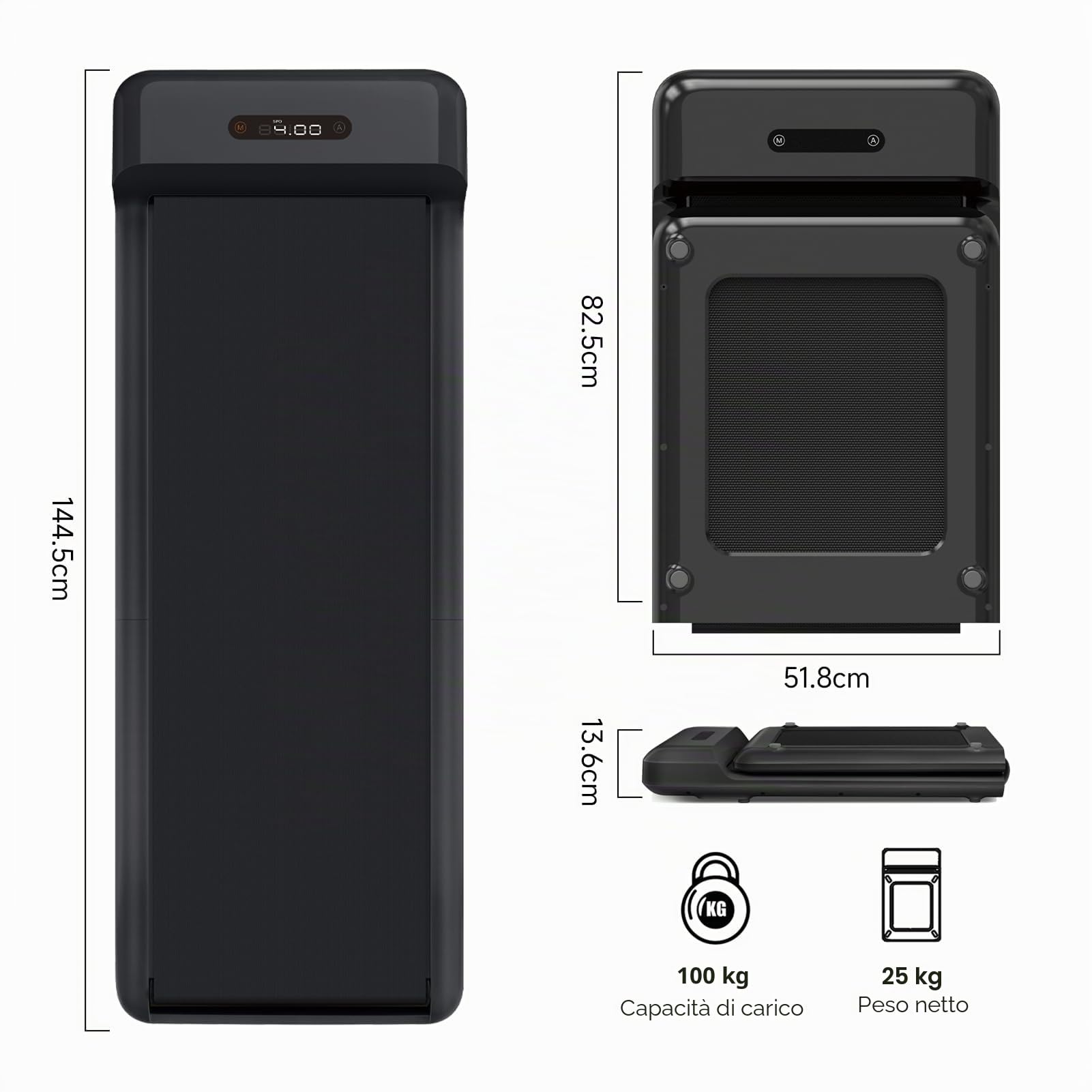 WALKINGPAD Tapis Roulant C2 (S1), Tapis Roulant Elettrico Pieghevole Sotto la Scrivania, 6 km/h, per Casa e Ufficio, con Telecomando e App