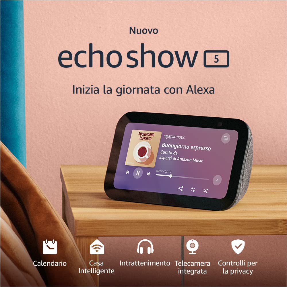 Ricondizionato Certificato|Echo Show 5 (Ultimo modello) | Schermo touch intelligente e compatto, con Alexa: controllo della Casa Intelligente e molto altro | Antracite