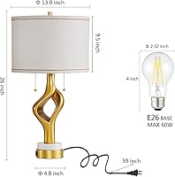 Vista 6 de Juego de 2 lámparas de mesa modernas de 26" para sala de estar y dormitorio, lámpara de mesa escultórica dorada con 2 puertos USB, lámparas