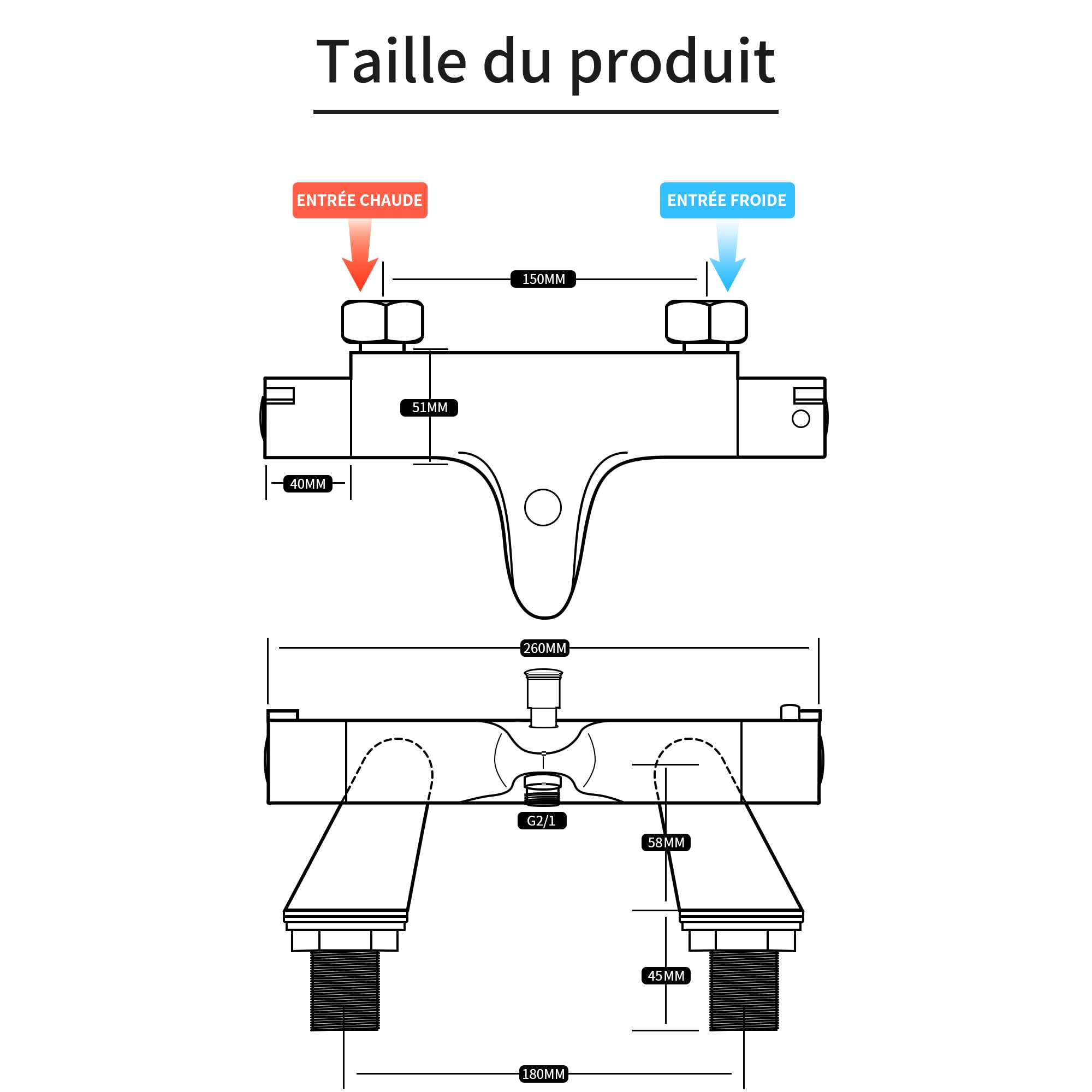 MORADO Mitigeur Baignoire Thermostatique, Robinet ,Mitigeur de Douche avec Contrôle de La Température, Laiton, Finition Chromée, Monté sur Baignoire