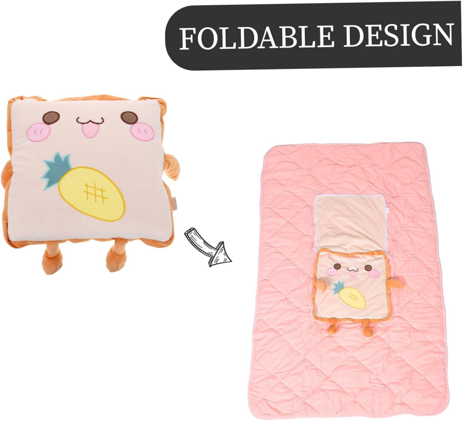 Car Pillow Blanket Set Thick Foldable Car Nap Blanket with Soft Cushion for Office and Travel Cute Toast Bread Design for Adults and Kids